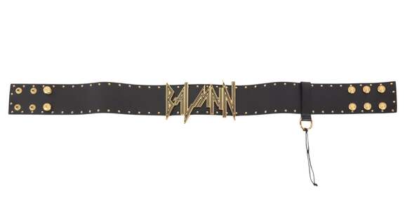 Balmain Statement Logo Lion Head Stud Leather Belt US S FR 36  Womens Black Gold main image 6